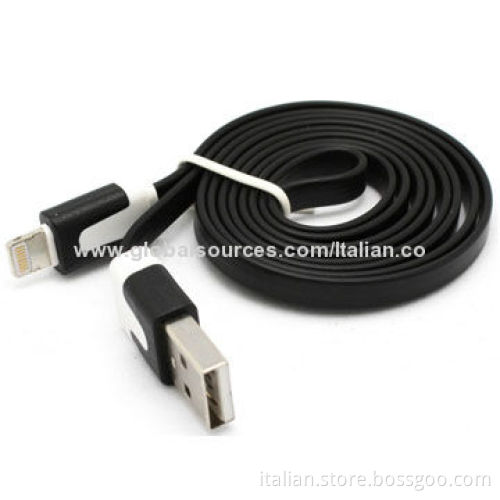Flat USB Cable for iPhone 5, SYNC and Charging Fast, Nickel Plated Connecter